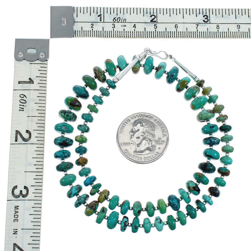 Navajo Genuine Sterling Silver And Turquoise Bead Necklace X10378